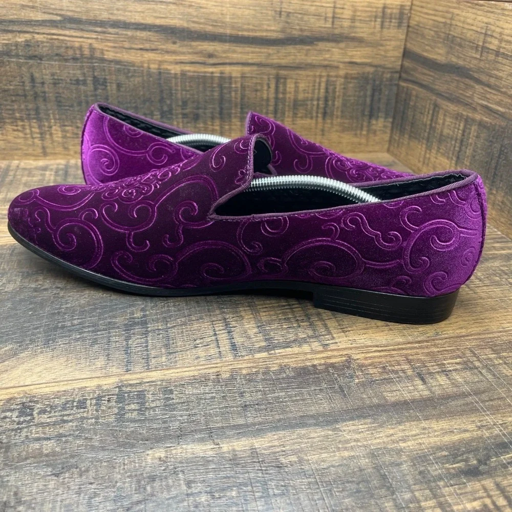 Amali Men's Velvet Loafers Bryant-049 Slip On Dress Shoes Purple Paisley Size 14